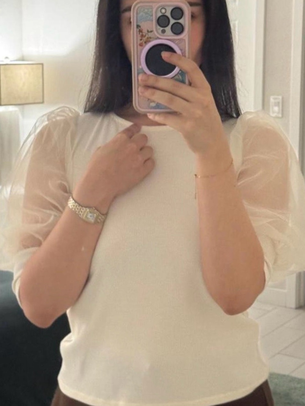 Girls' Cream Puff-Sleeve Top - Cream